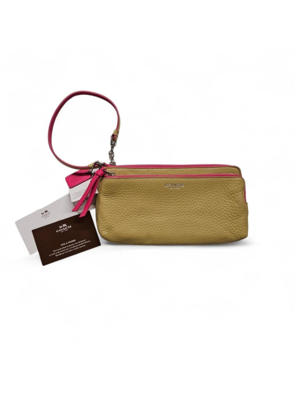 Coach Bleeker Double L Zip Wristlet in Edgepainted Leather in Tan and Pink NWT